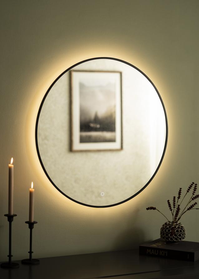 KAILA Miroir Circle LED Noir 80 cm Ø