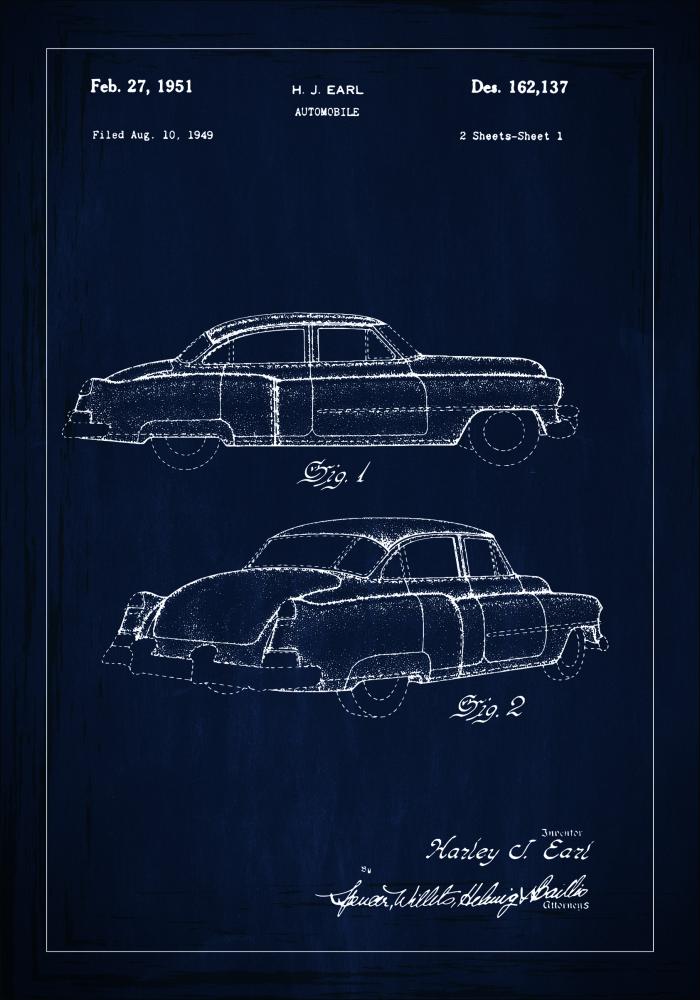 Dessin de brevet - Cadillac I - Bleu Poster