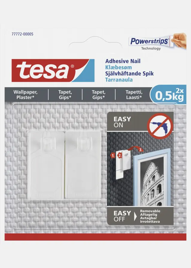 Tesa - Clou autocollant pour tous types de murs (max 2x0,5kg)