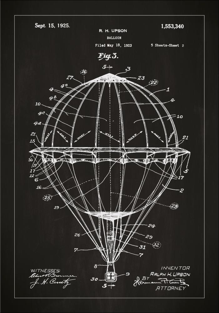 Dessin de brevet - Montgolfière - Noir Poster