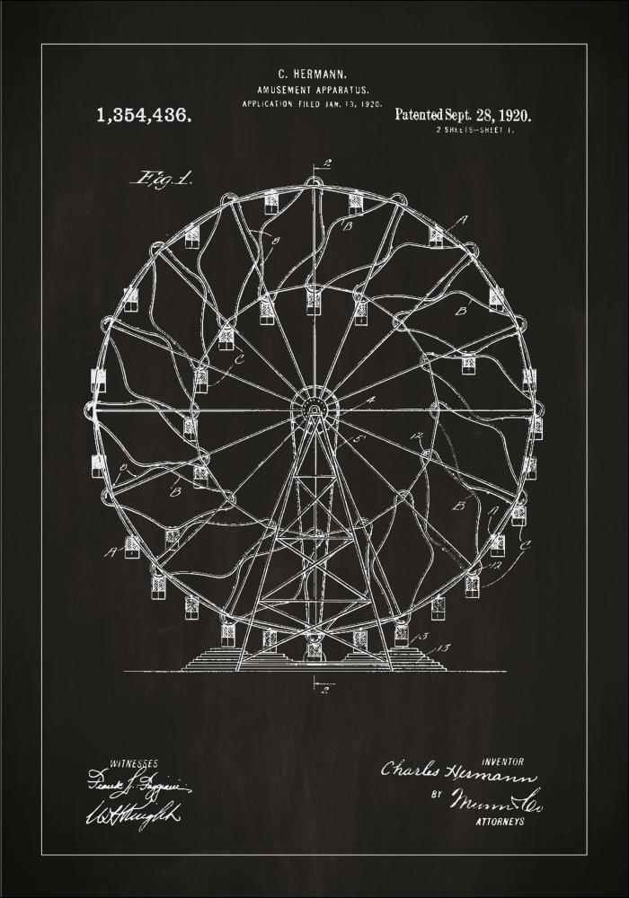 Dessin de brevet - Grande roue - Noir Poster