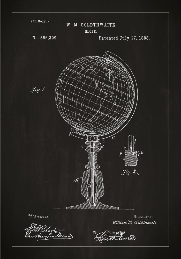 Dessin de brevet - Globe terrestre - Noir Poster