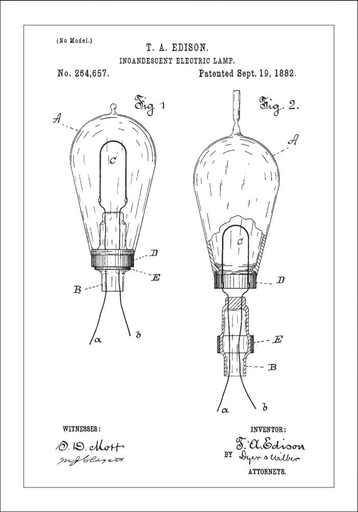 Dessin de brevet - Ampoule à incandescence A - Blanc Poster