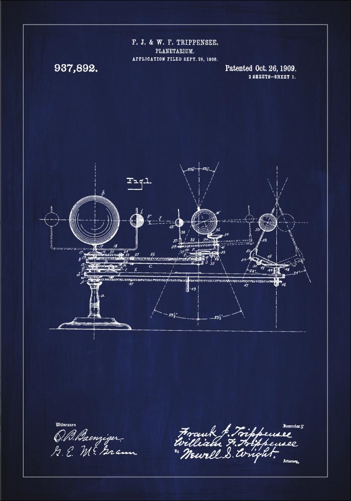 Dessin de brevet - Planétarium - Bleu Poster