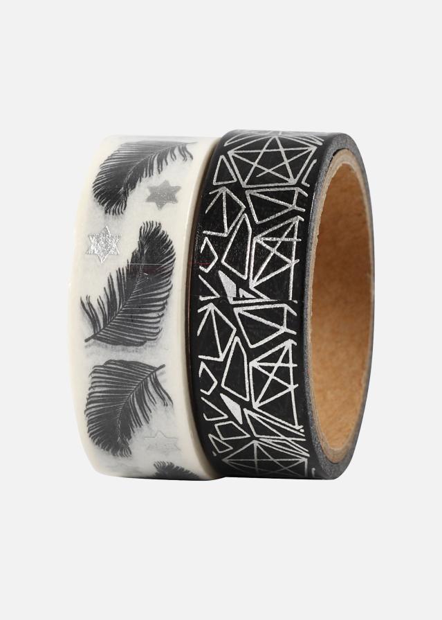 Ruban washi Plumes et motifs - 15 mm