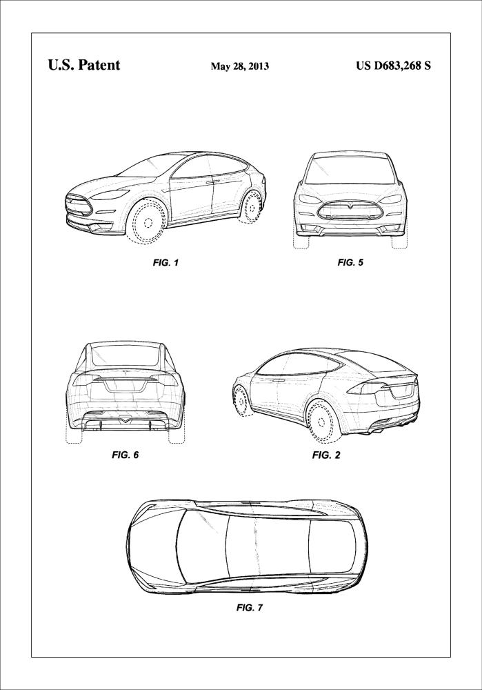 Patent Print - Tesla - White Poster