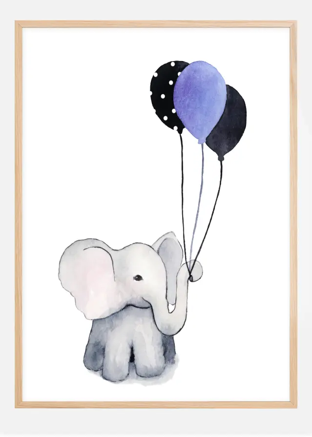 Elephant With Balloons Poster