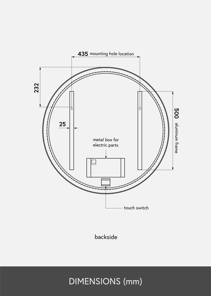 KAILA Miroir Circle LED Noir 80 cm Ø