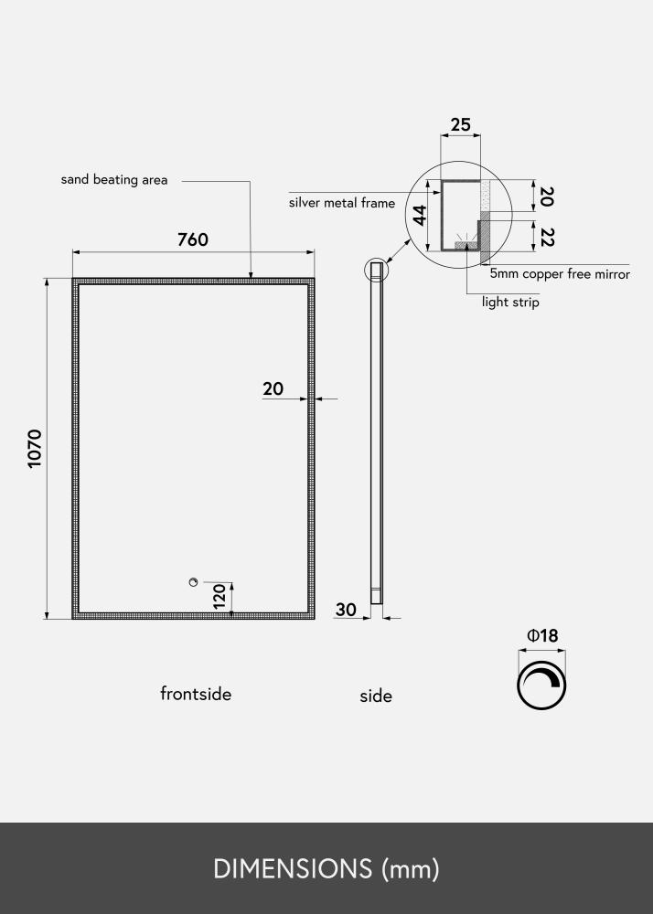 KAILA Miroir Corners III LED 76x107 cm