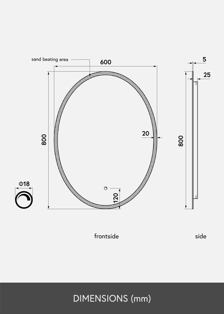 KAILA Miroir Oval LED 60x80 cm