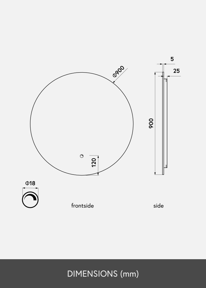 KAILA Miroir LED diamètre 90 cm