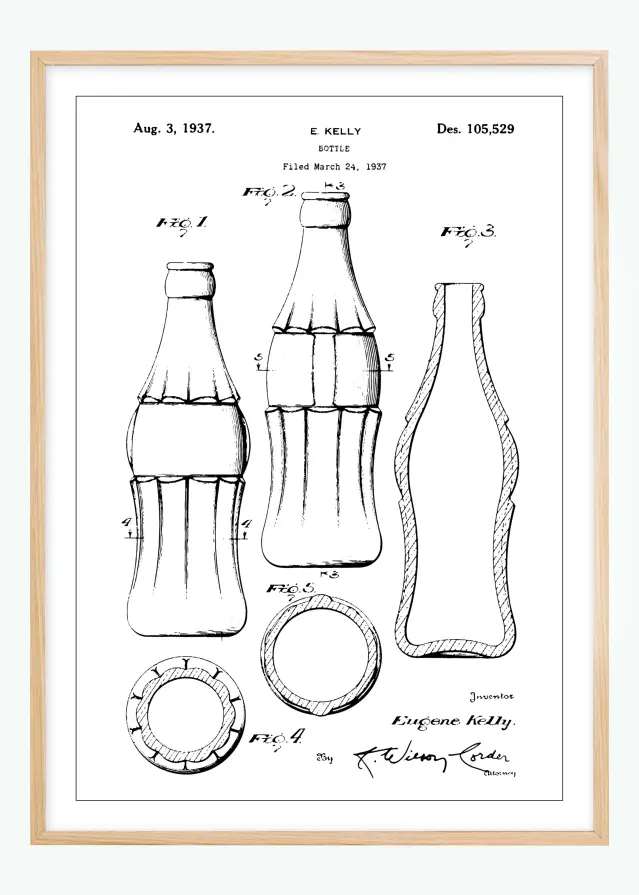 Dessin de brevet - Bouteille Coca Cola - Poster