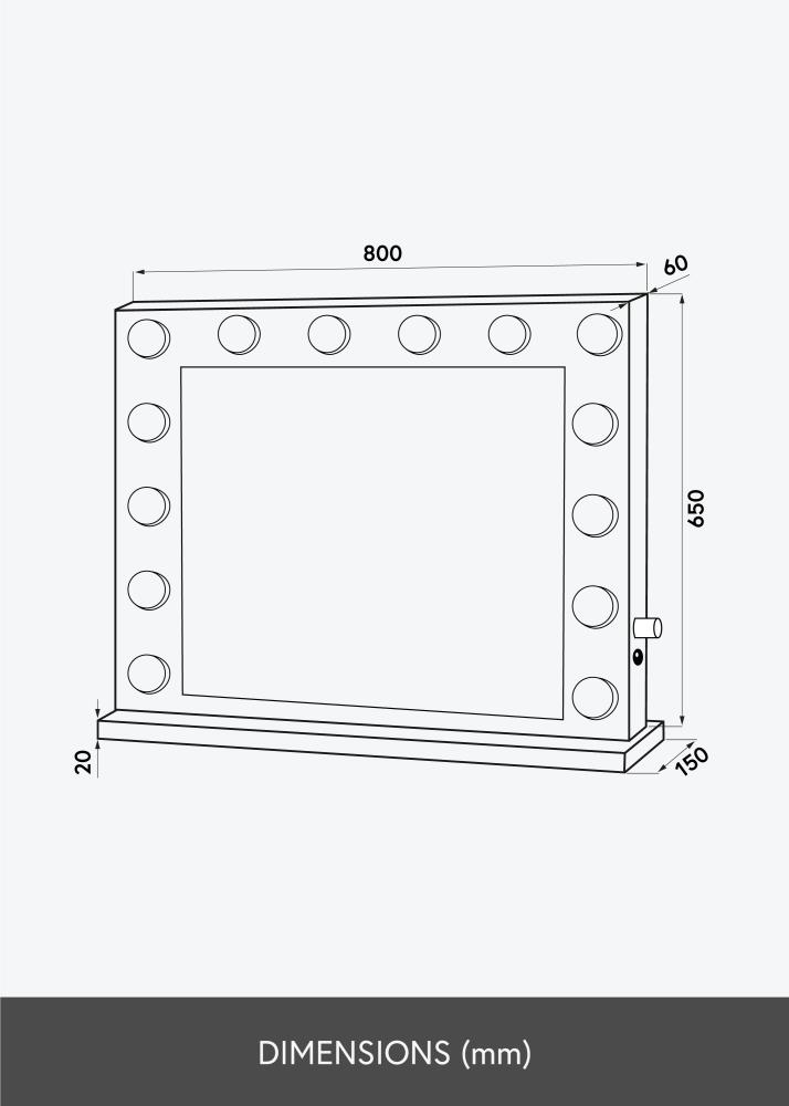 KAILA Miroir de maquillage Hollywood 14 E27 Blanc 80x65 cm