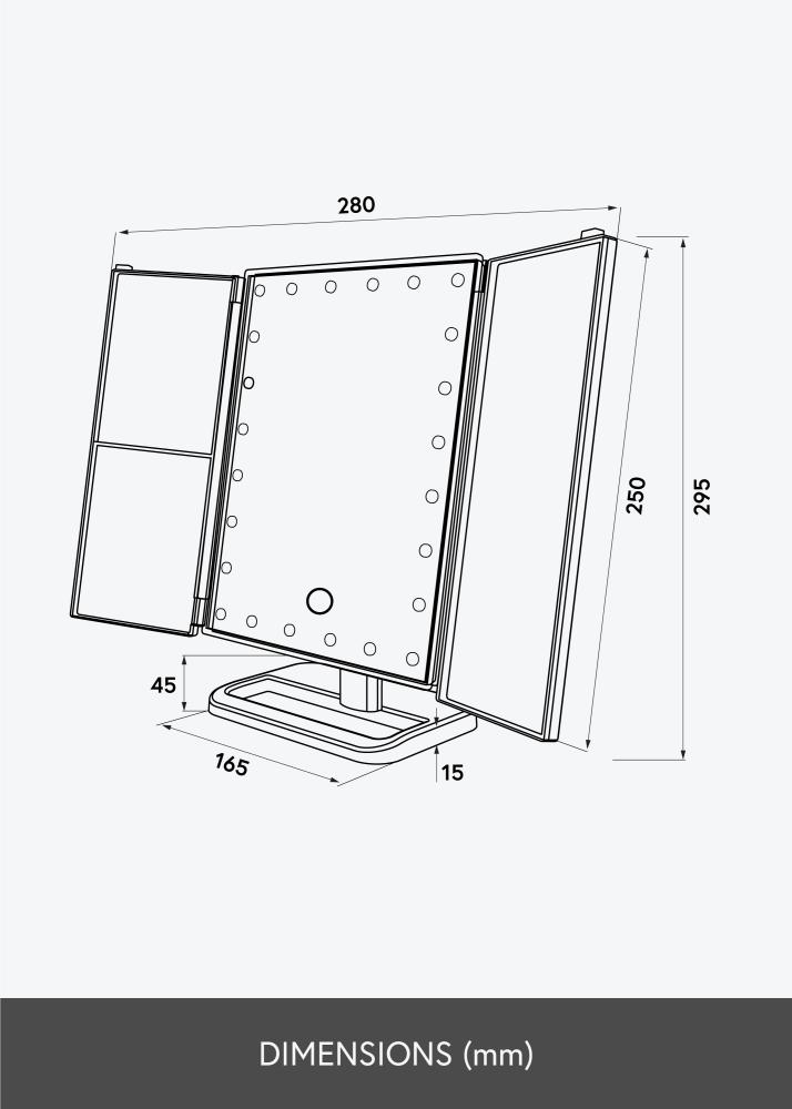 KAILA Miroir de maquillage Tri-Fold Magnifying Noir 20x30 cm