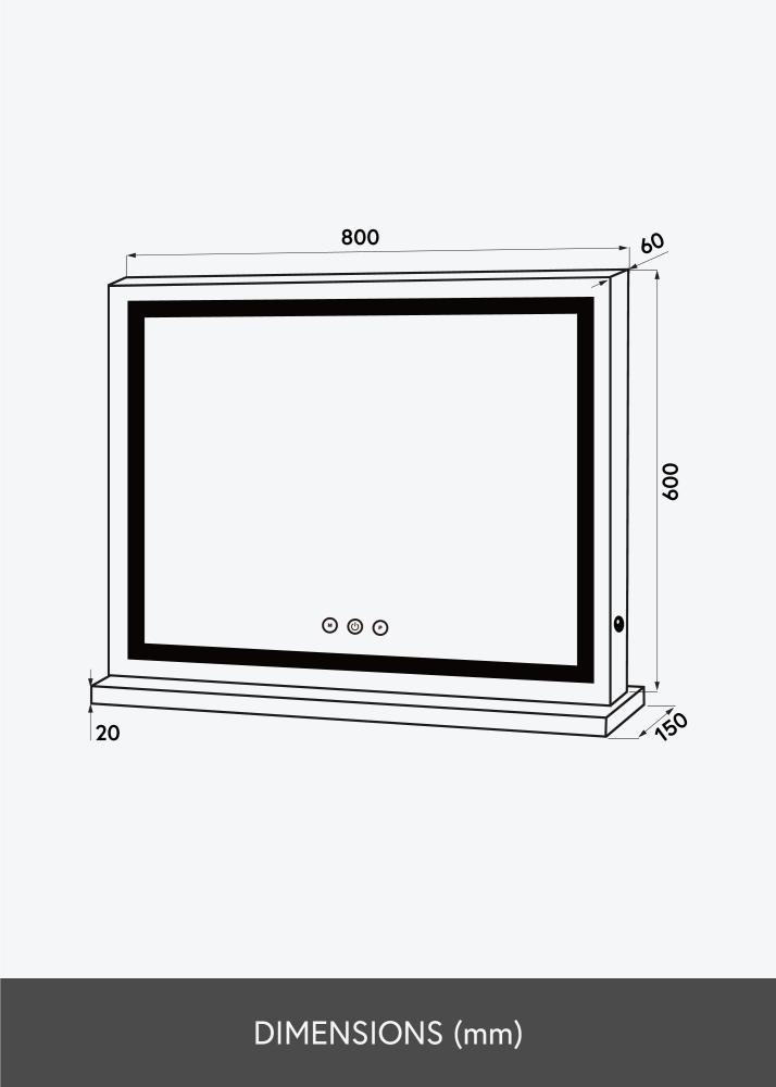 KAILA Miroir de maquillage Base Horisontal LED Blanc 80x60 cm