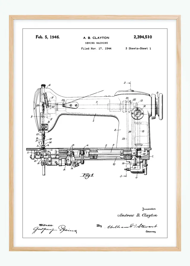 Dessin de brevet - Machine à coudre I Poster