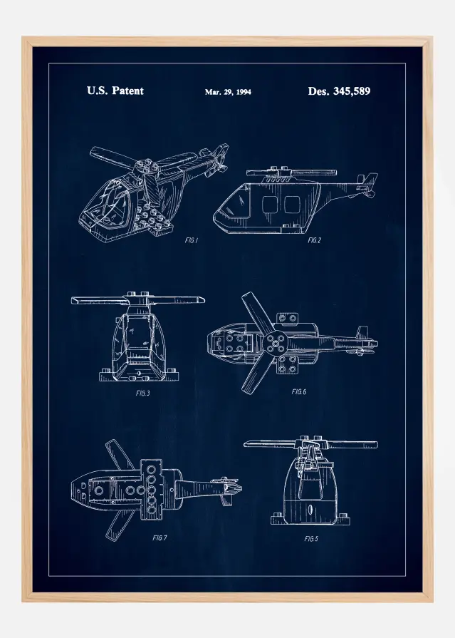 Patent Print - Lego Helicopter - Blue Poster