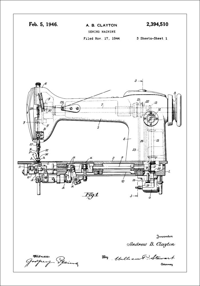 Dessin de brevet - Machine à coudre I Poster